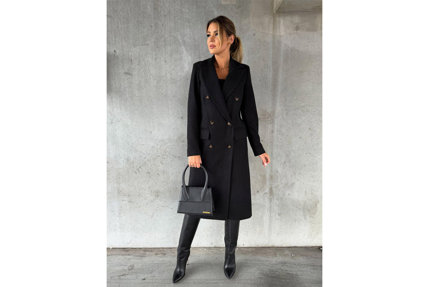 Women's Long-Sleeved Double-Breasted Slim-Fit Coat with Lapel