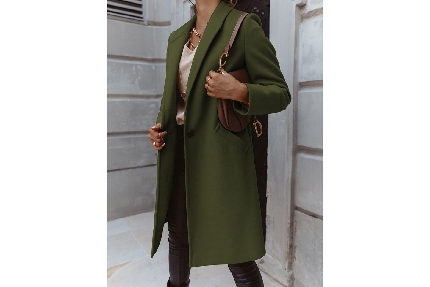 Solid Color Lapel Wool Coat