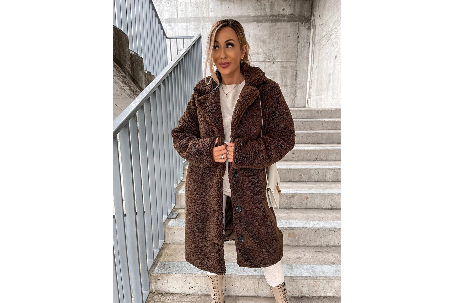 Women's Long-Sleeved Collared Fleece Coat