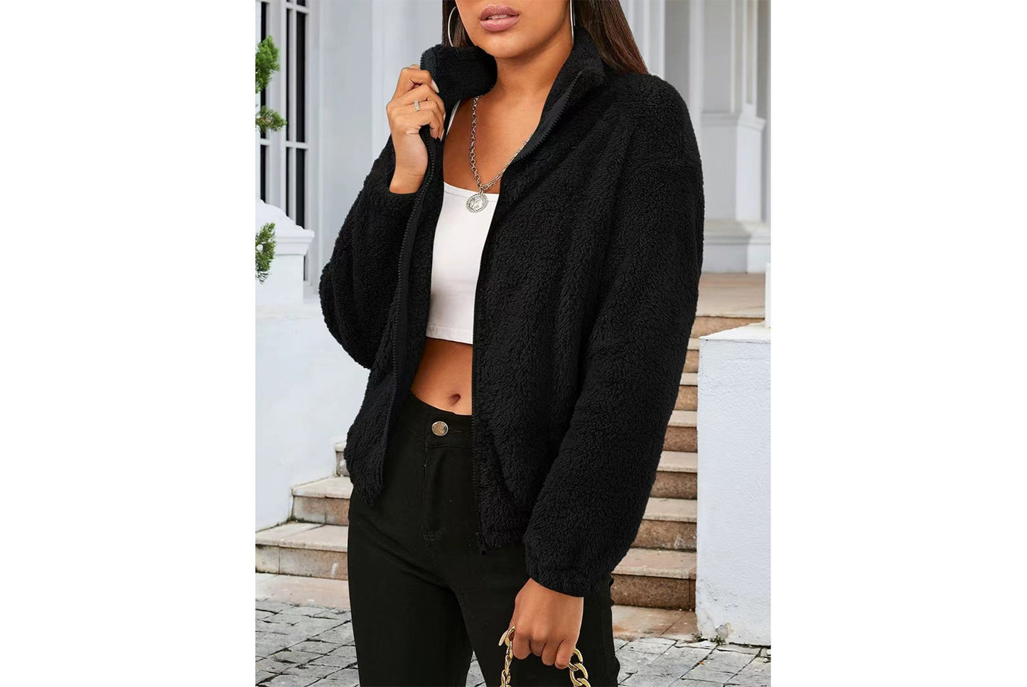 Long-Sleeved Plush Loose-Fitting Warm Cardigan