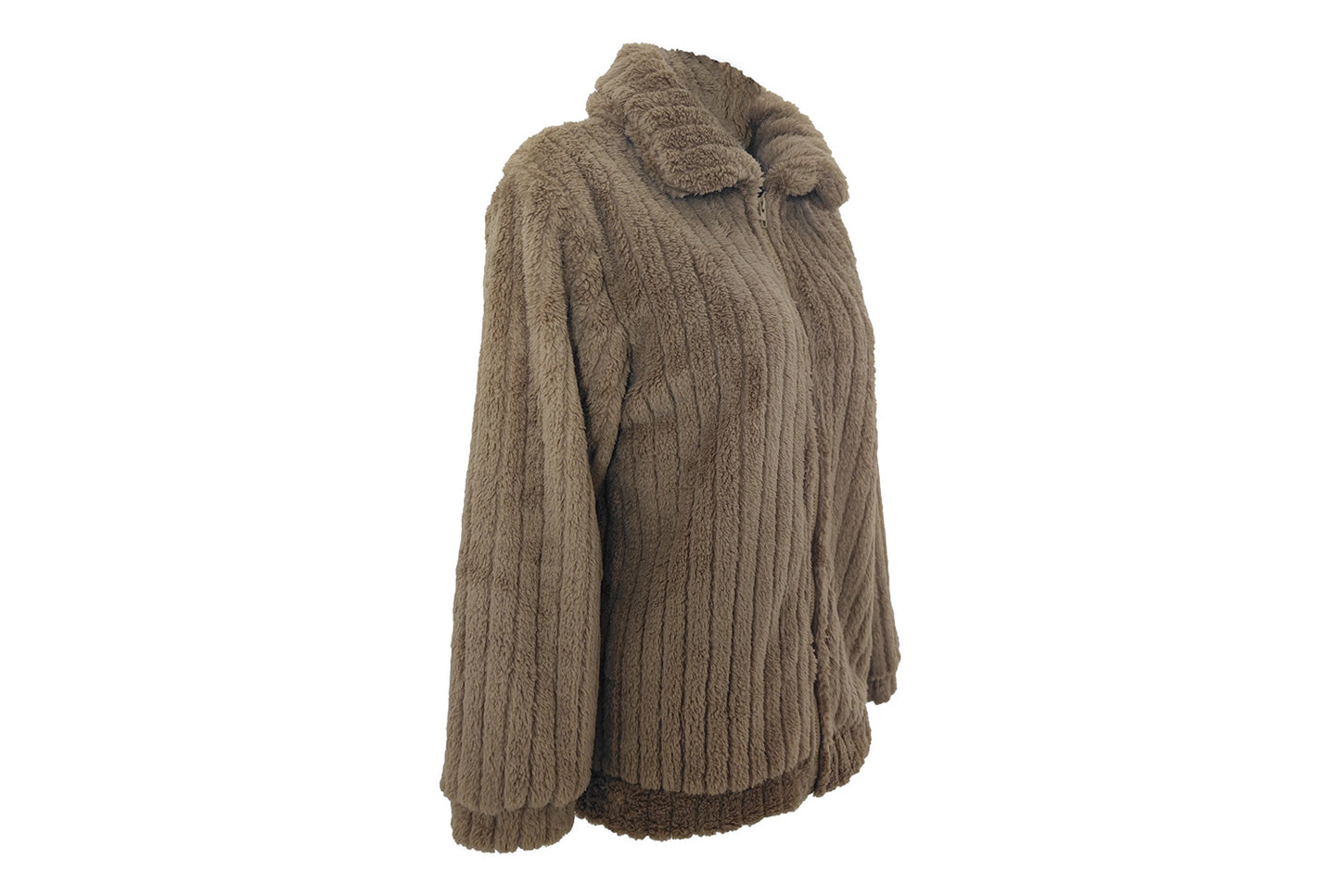 **Women's Fleece Cardigan Coat, Short Collared Warm Top**