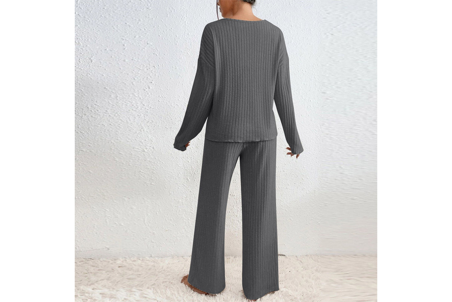 **Women's V-Neck Loose-Fitting Casual Long-Sleeved Set (Home Wear)**