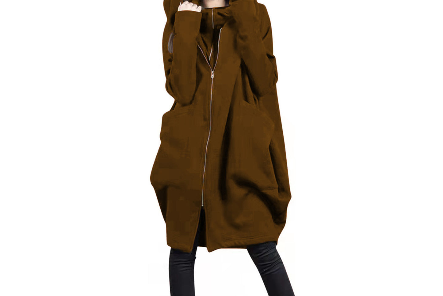 Hooded Layered Sweatshirt with Zip-Up Design