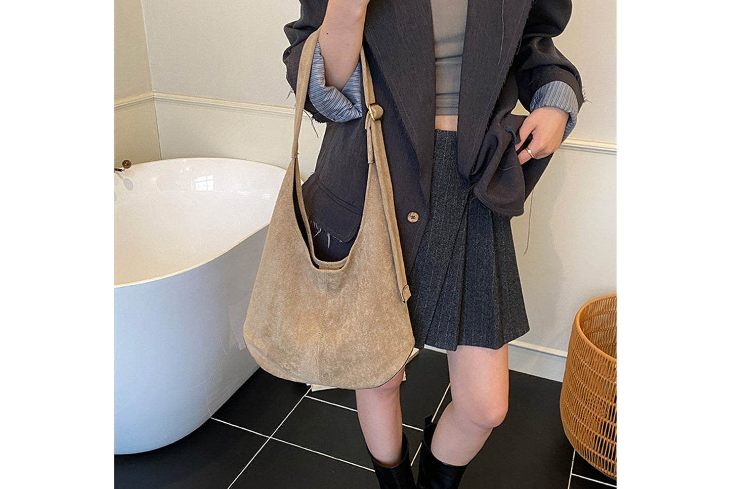 Retro Suede Bucket Bag
