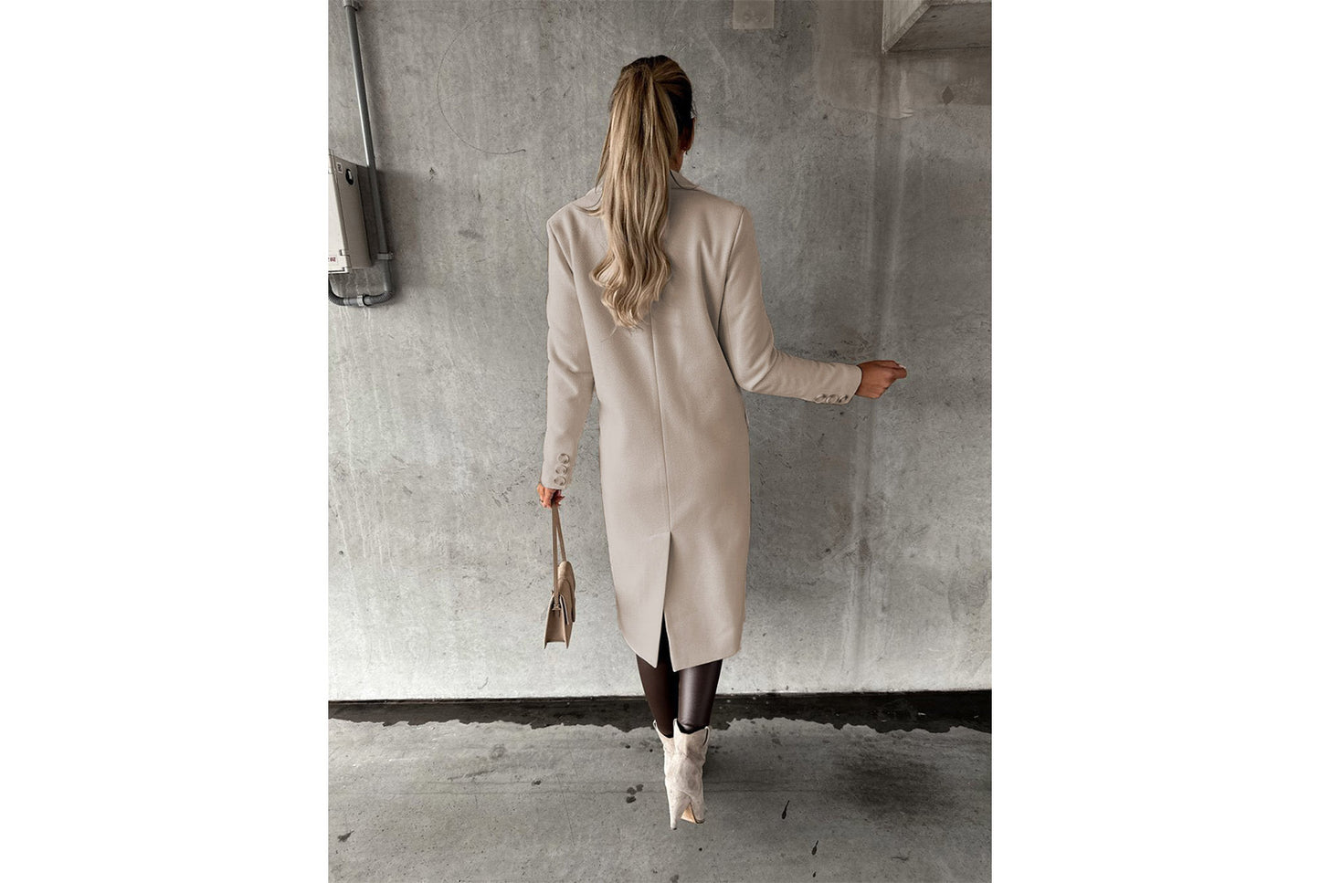 Women's Long-Sleeved Double-Breasted Slim-Fit Coat with Lapel