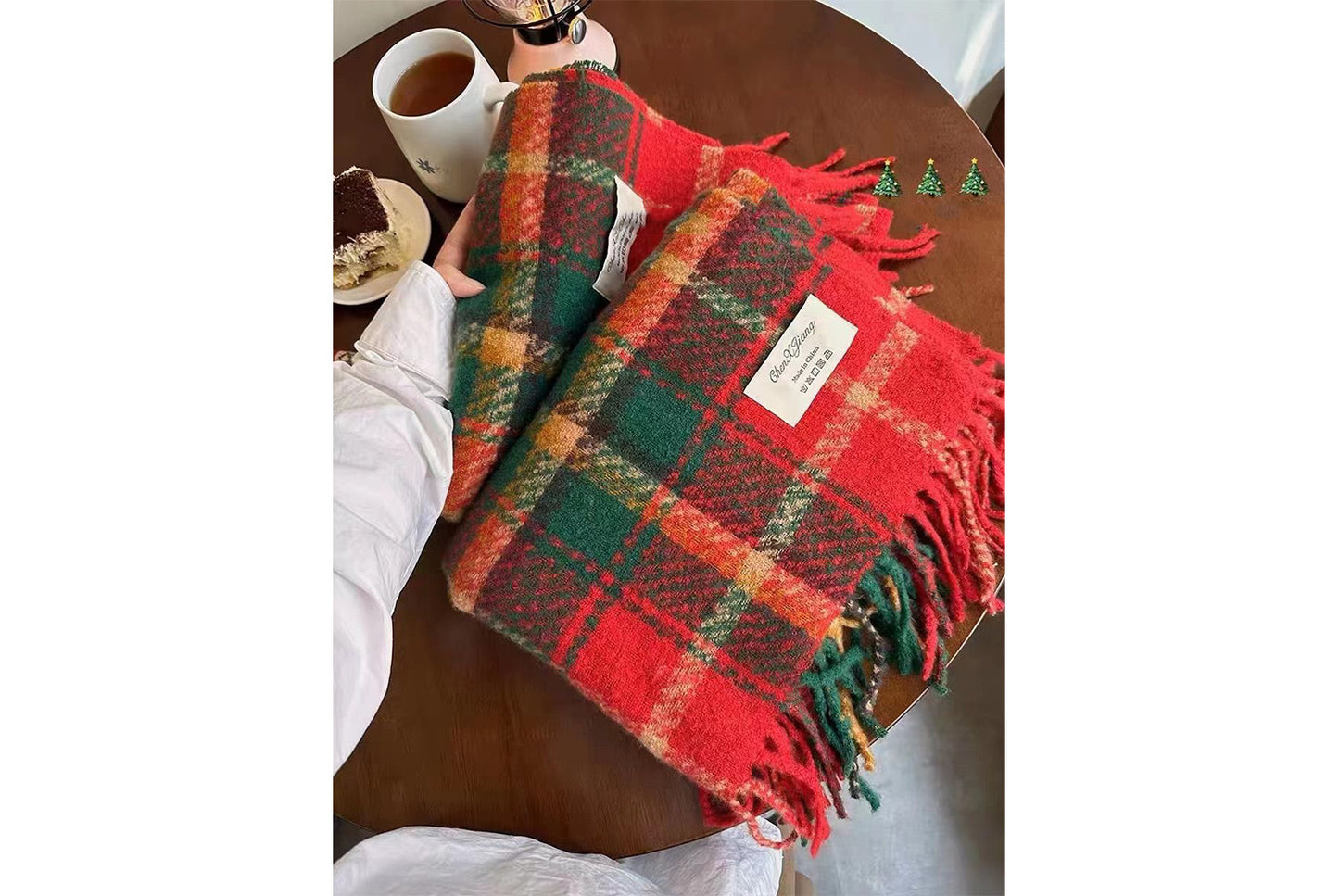 **Red Plaid Scarf for Women, Thick and Versatile Winter Style**