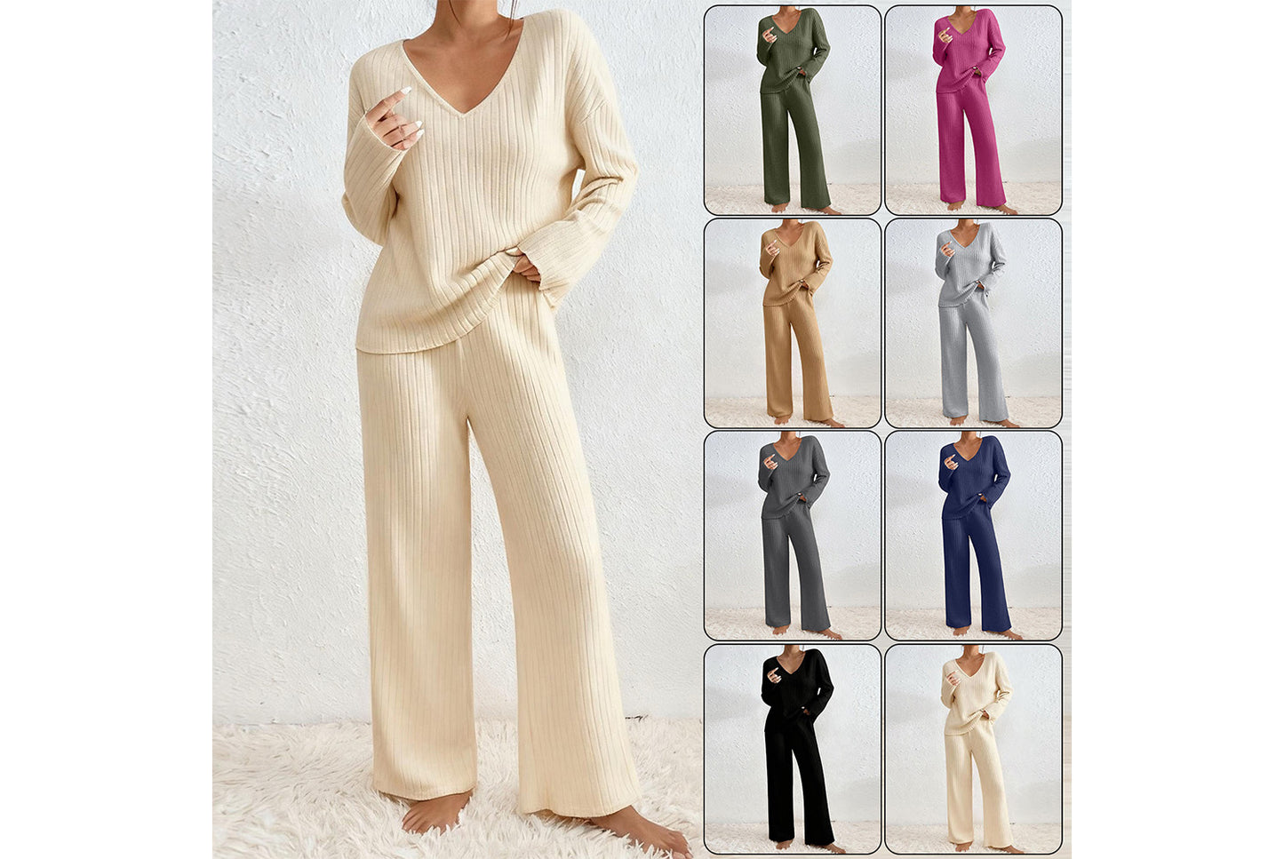 **Women's V-Neck Loose-Fitting Casual Long-Sleeved Set (Home Wear)**
