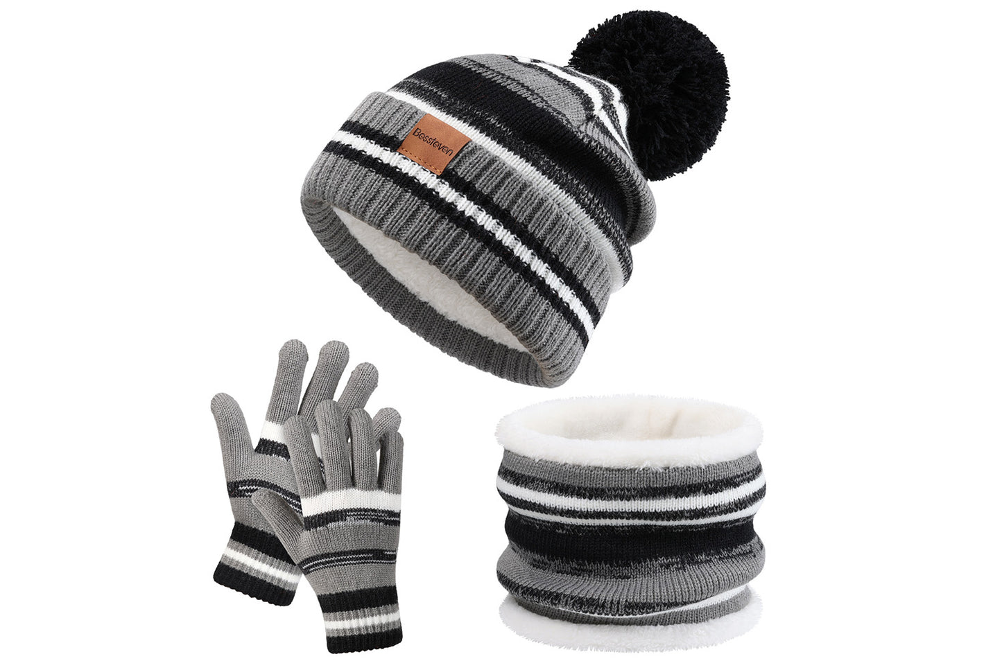 **Children's Warm Three-Piece Set: Fleece-Lined Knitted Hat, Scarf, and Gloves**