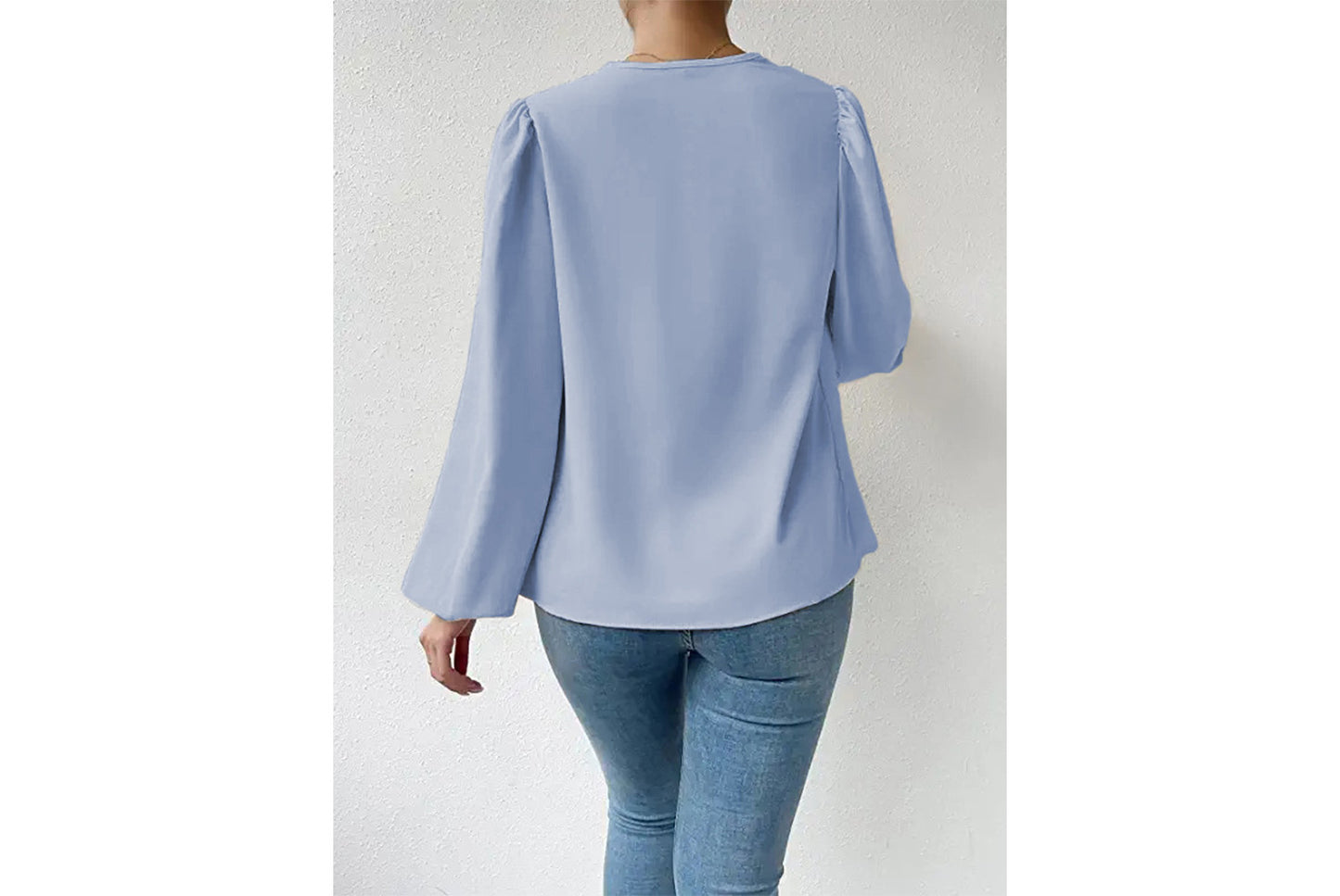 **Women's Chiffon Long-Sleeve Blouse | V-Neck Draped Loose Top**