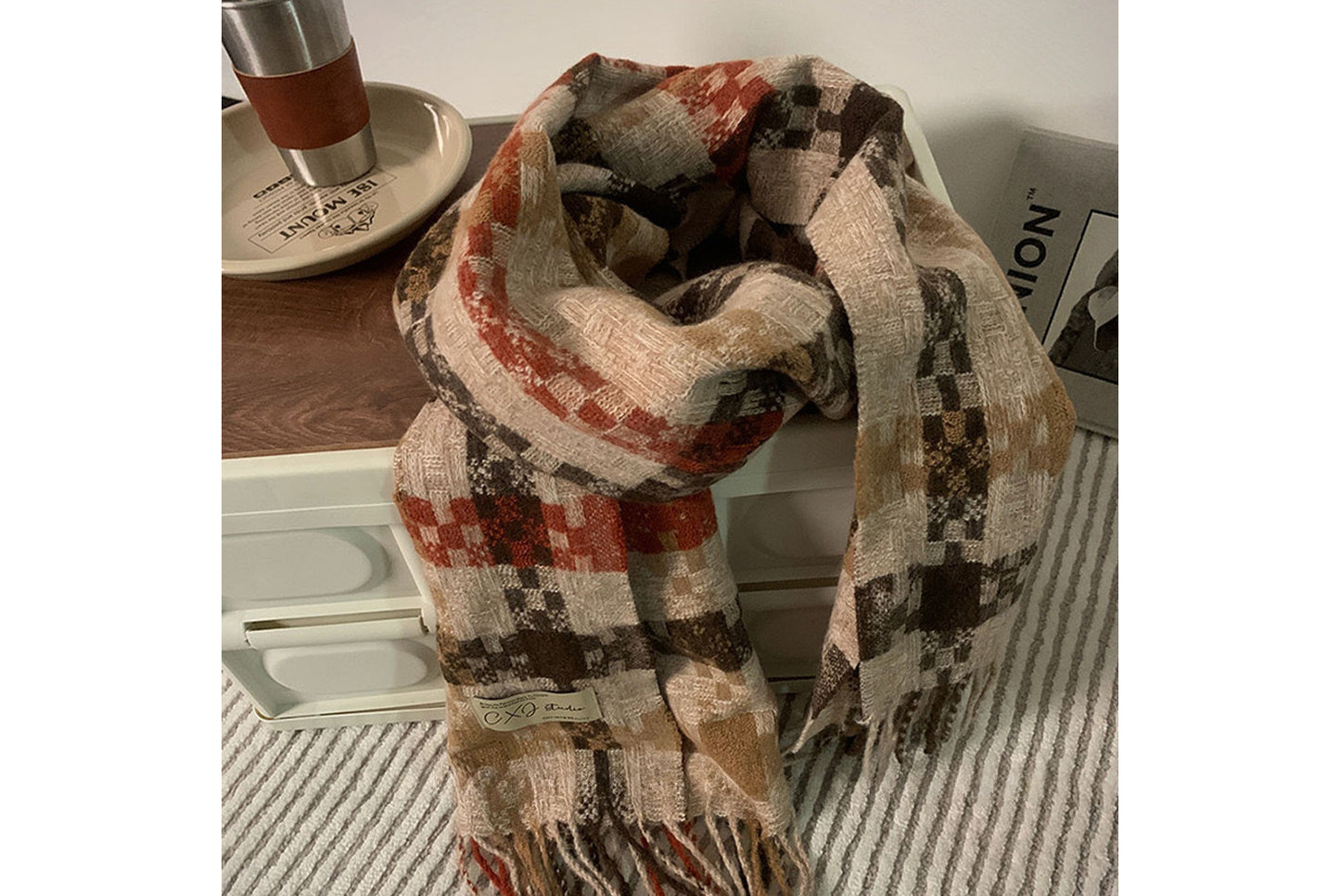 **Red Plaid Scarf for Women, Thick and Versatile Winter Style**
