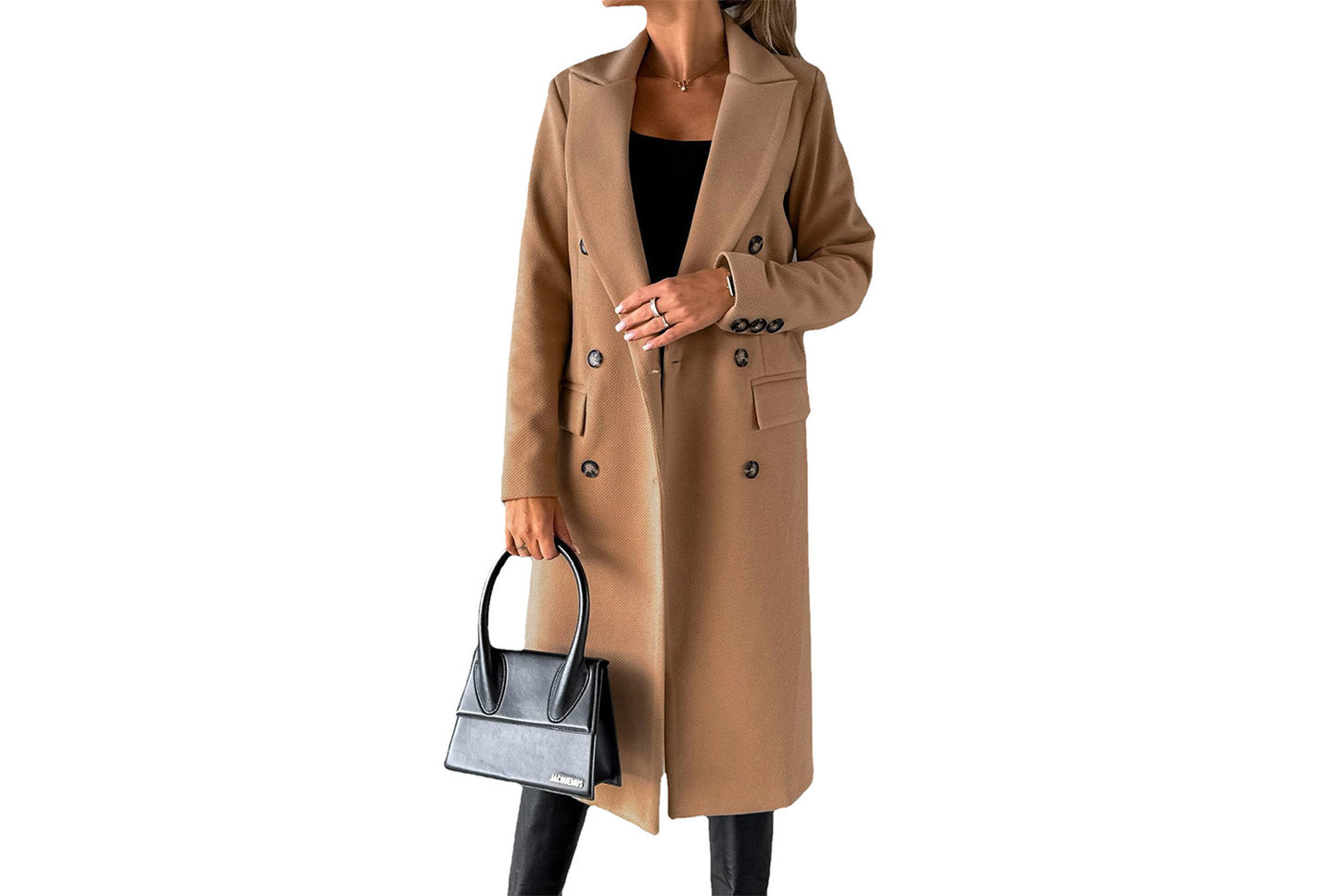 Women's Long-Sleeved Double-Breasted Slim-Fit Coat with Lapel