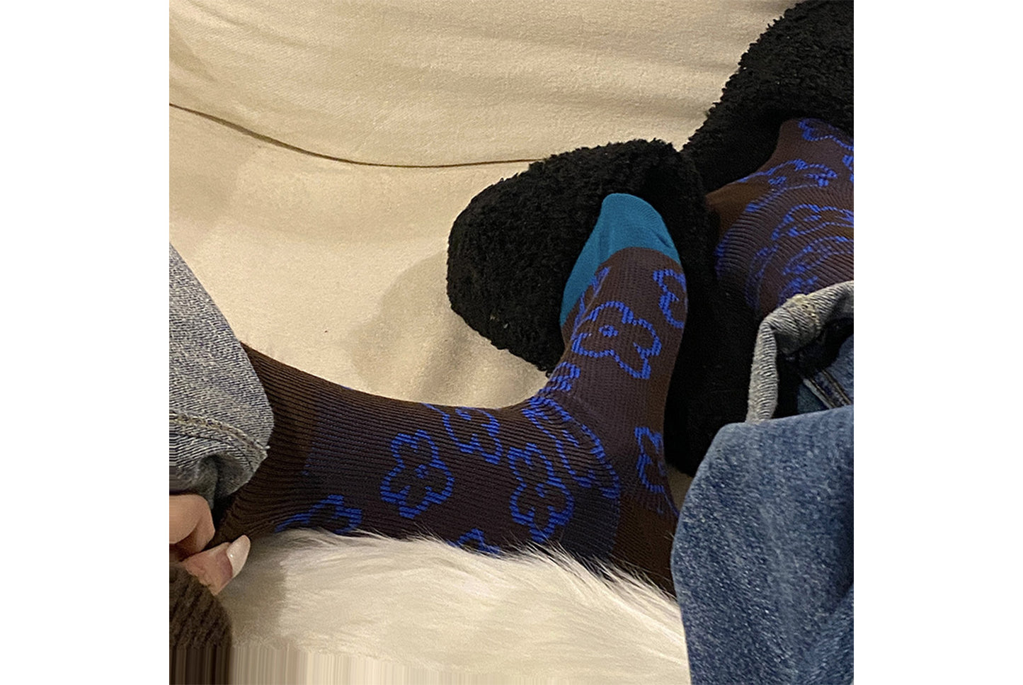 Houndstooth Floral Mid-Calf Socks (3-Pair)