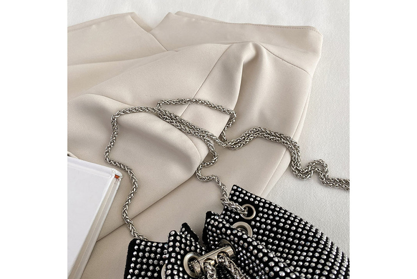 Rhinestone-Studded Drawstring Evening Bag