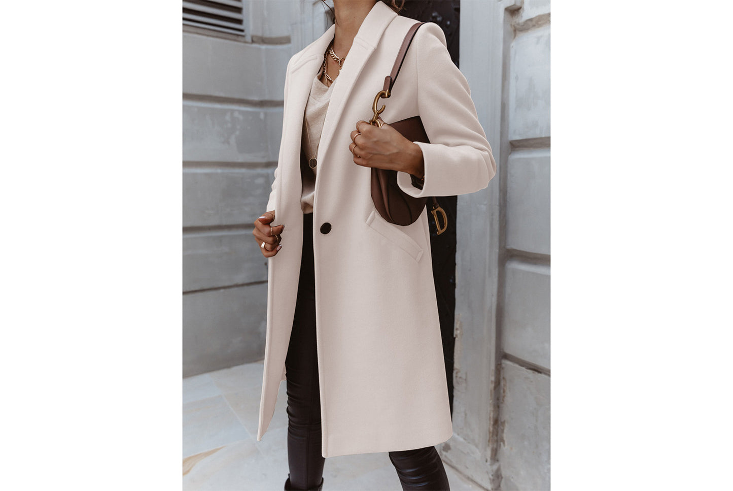 Solid Color Lapel Wool Coat