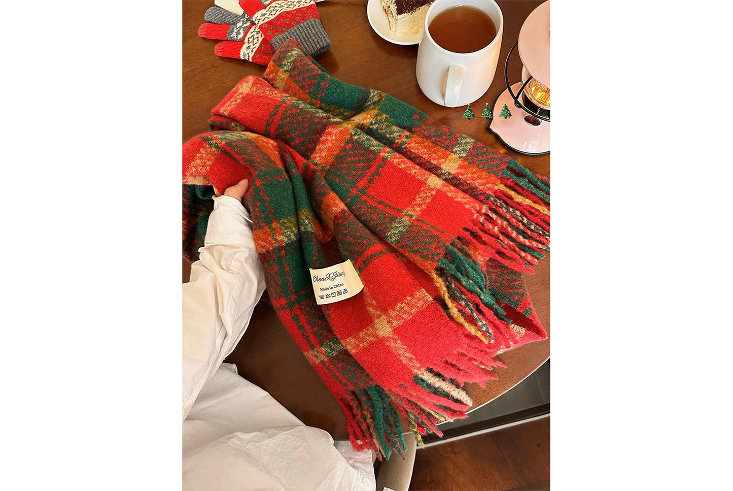**Red Plaid Scarf for Women, Thick and Versatile Winter Style**