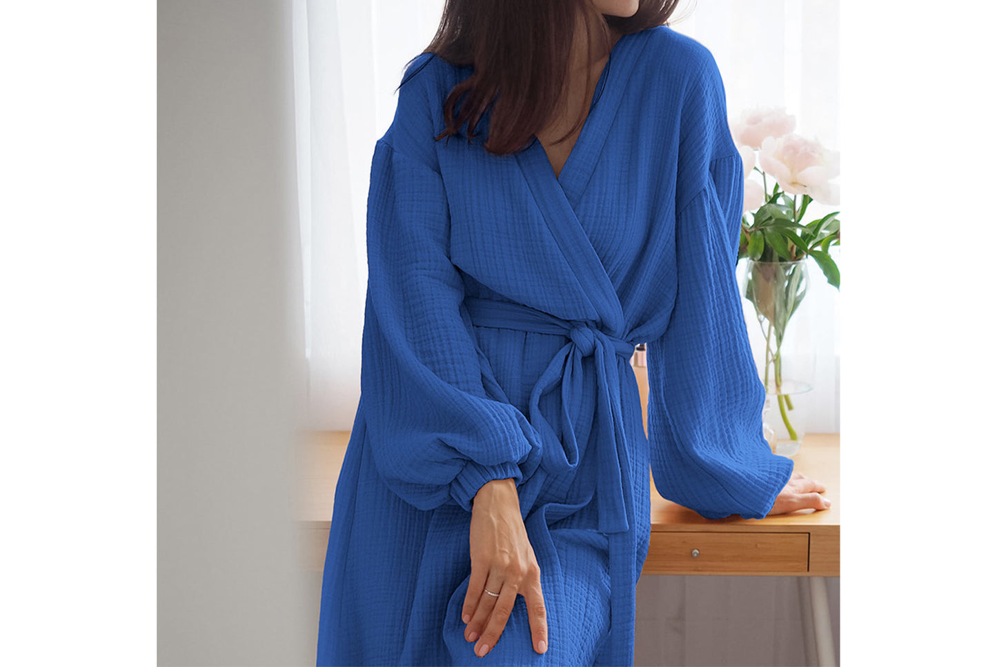 Women's Long-Sleeved Robe in Pure Cotton