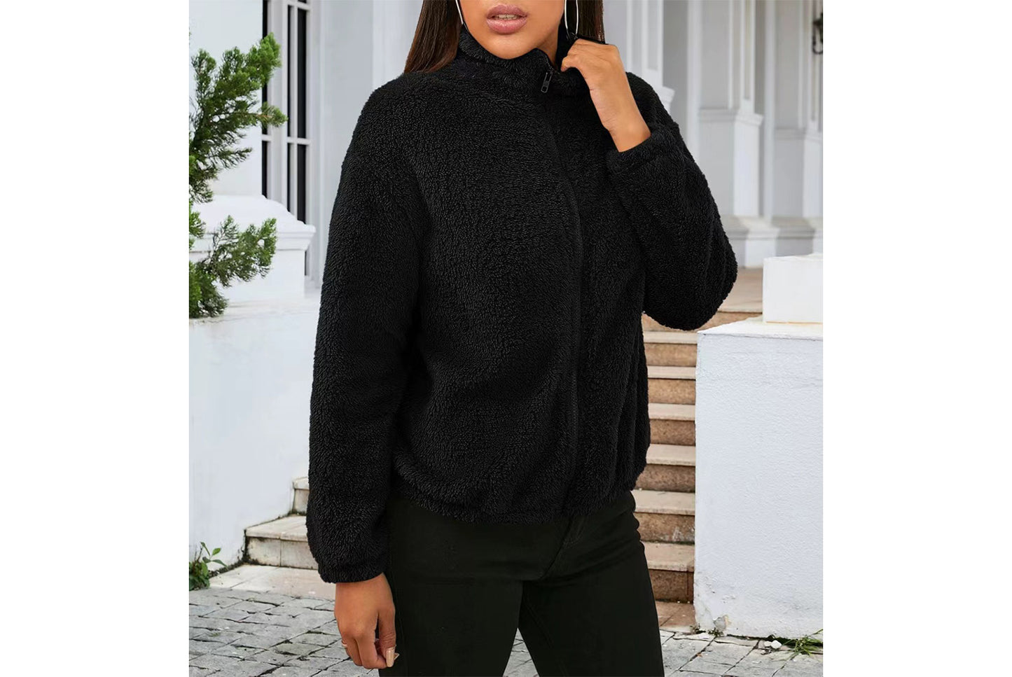 Long-Sleeved Plush Loose-Fitting Warm Cardigan