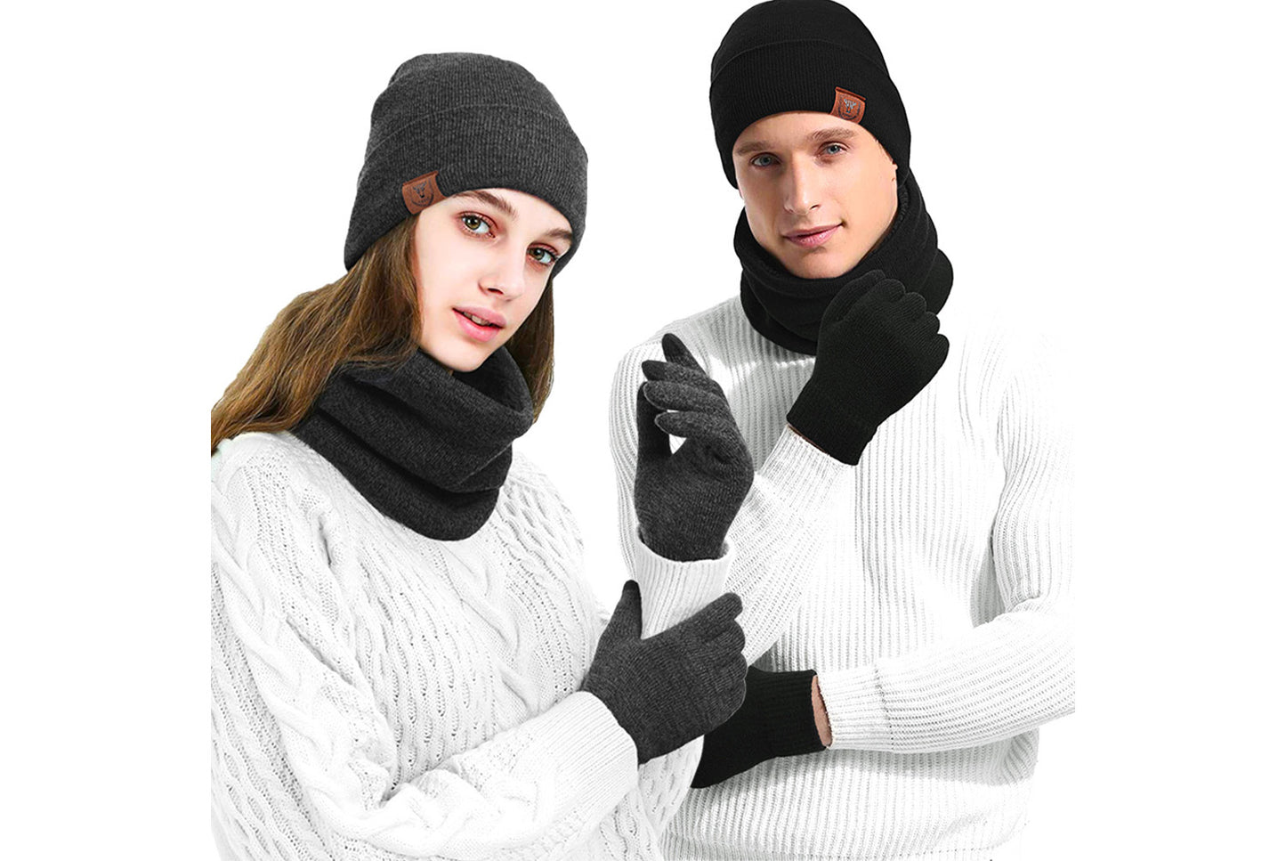 Three-Piece Set: Double-Layer Fleece-Lined Hat, Scarf, and Gloves