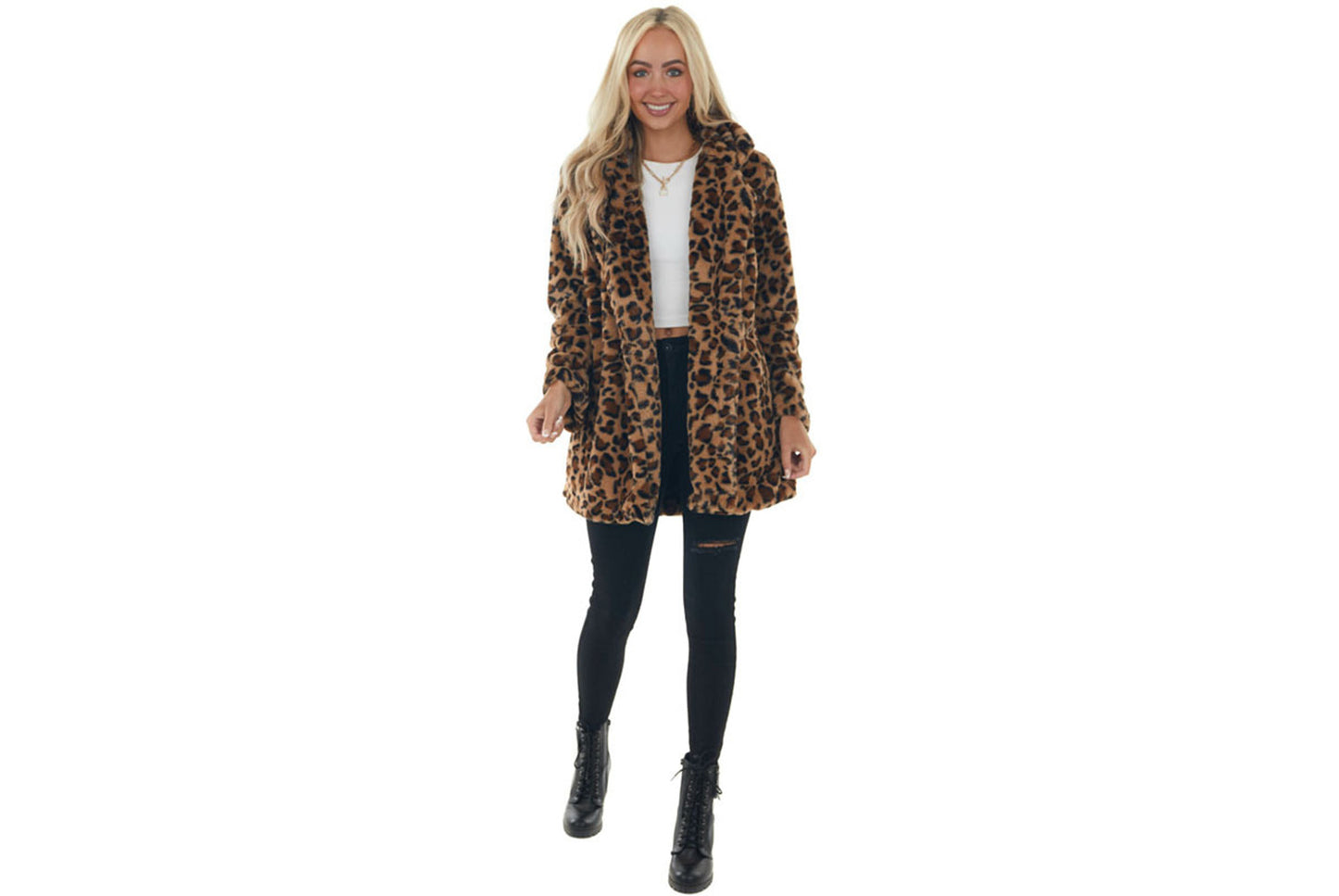 Autumn/Winter Leopard Print Faux Fur Women's Coat