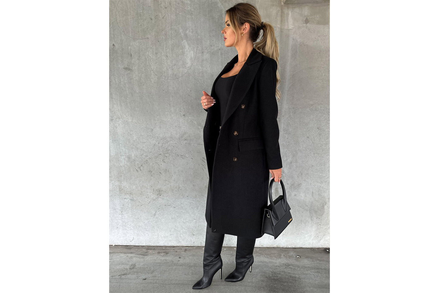 Women's Long-Sleeved Double-Breasted Slim-Fit Coat with Lapel