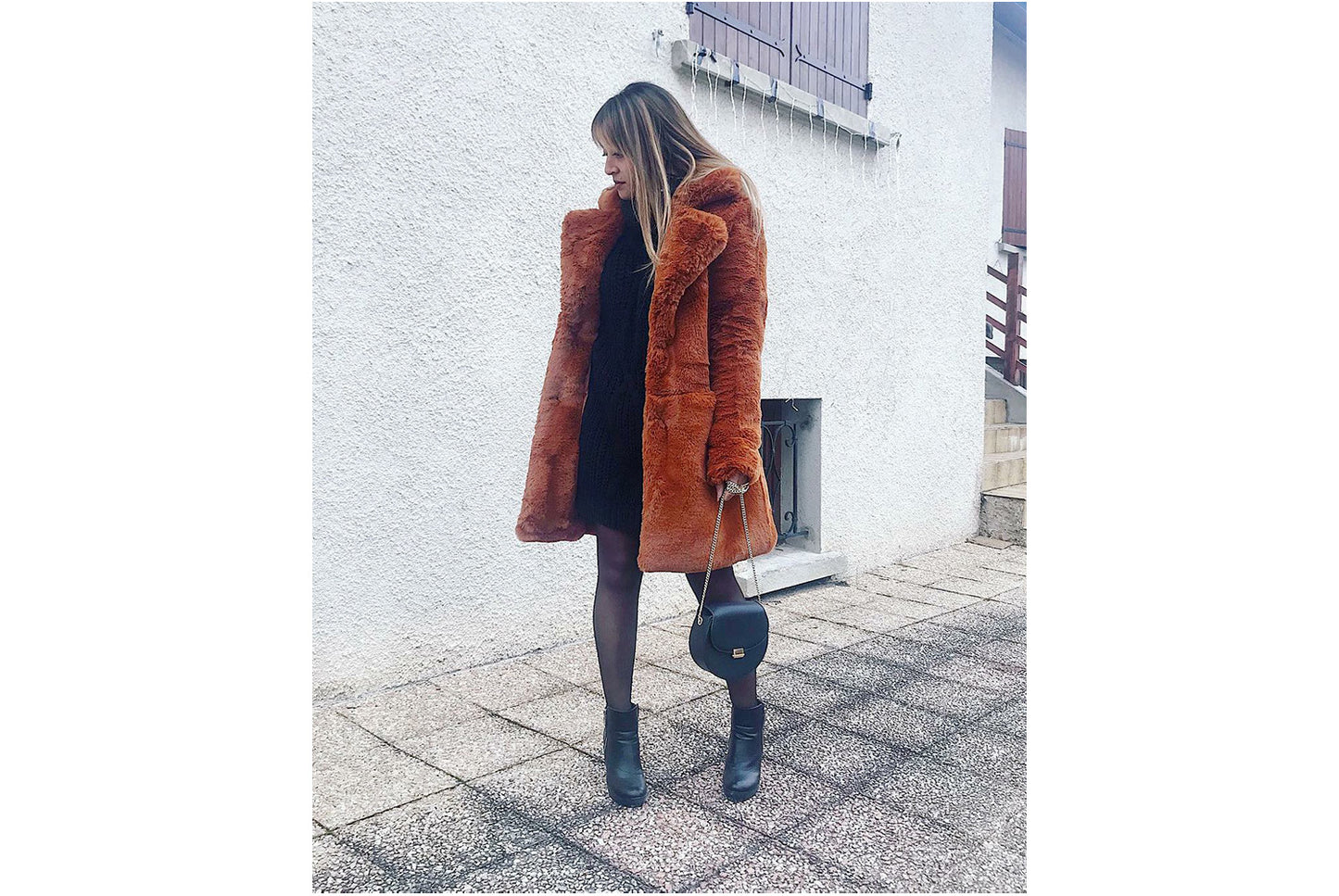 Long Fashionable Faux Fur Coat