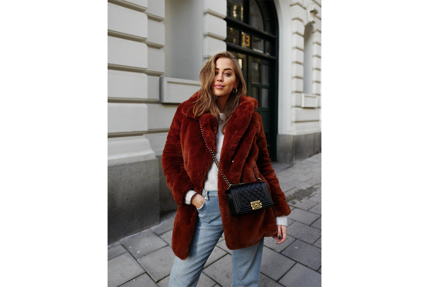 Long Fashionable Faux Fur Coat
