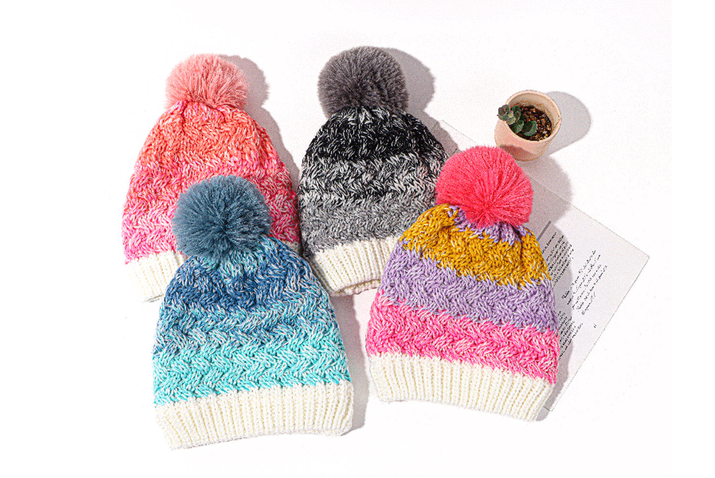 Children's Winter Rainbow Knitted Hat