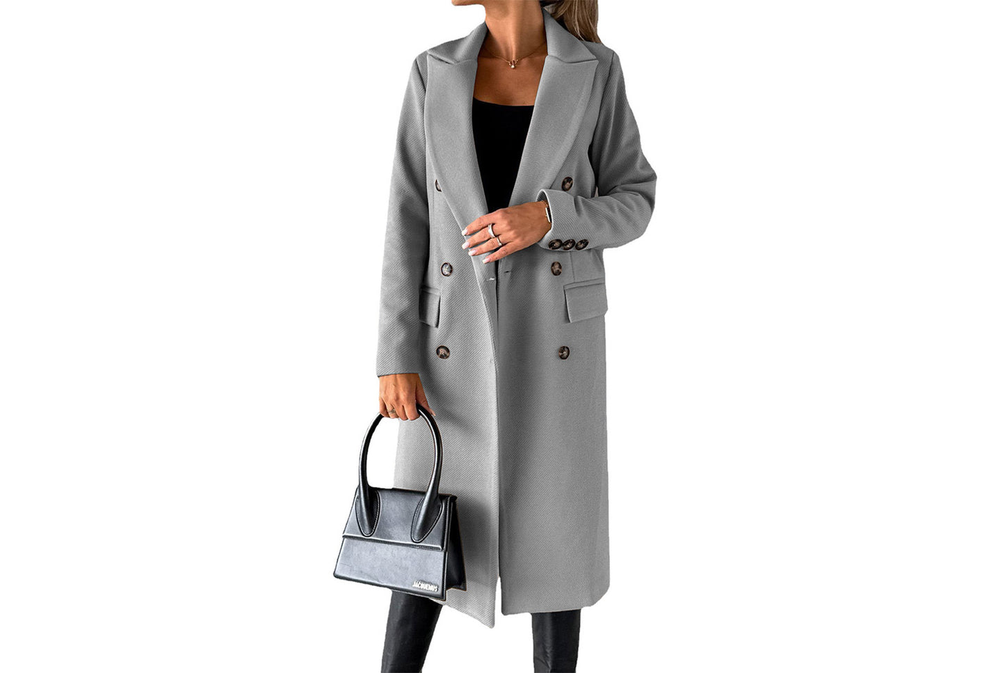 Women's Long-Sleeved Double-Breasted Slim-Fit Coat with Lapel