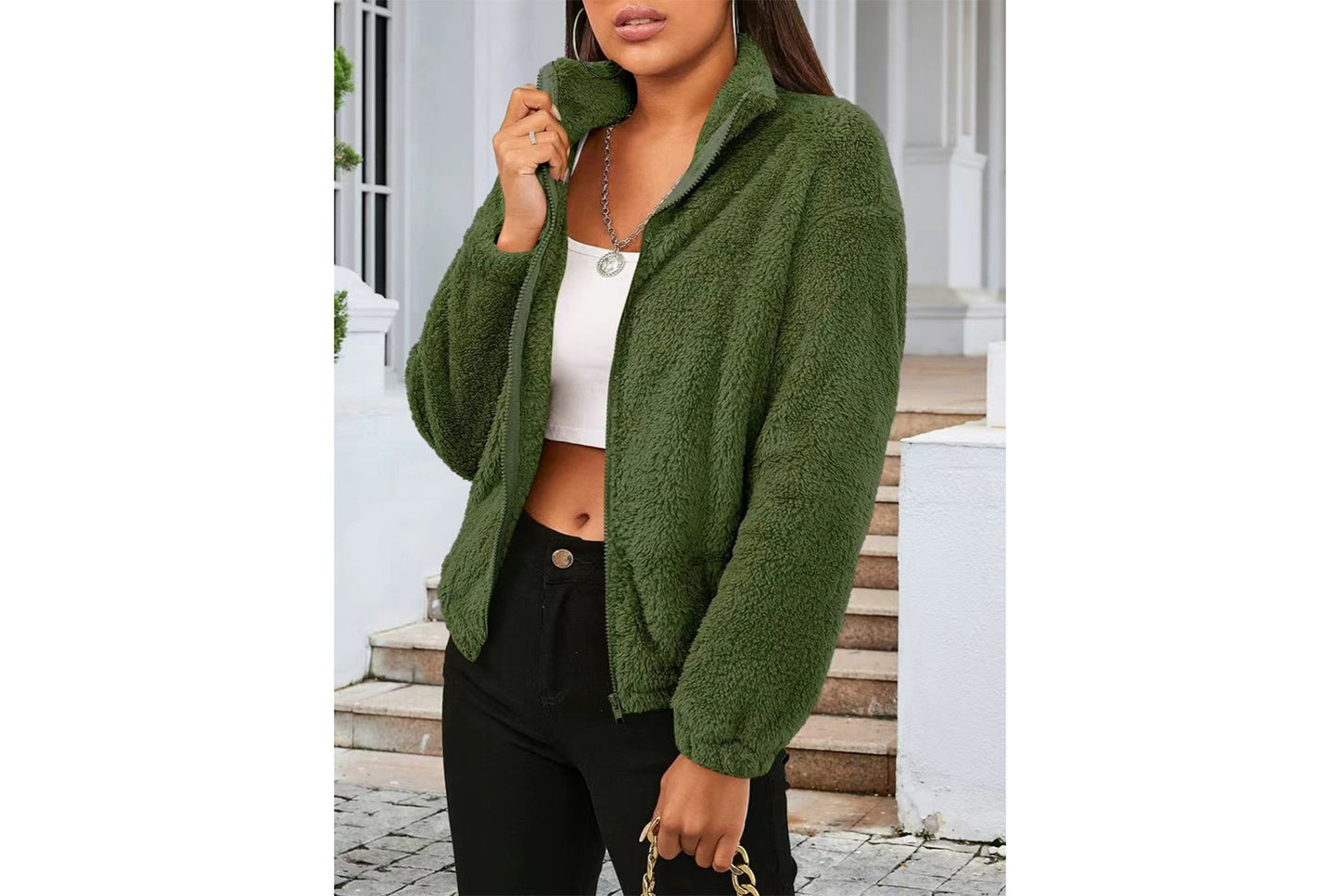 Long-Sleeved Plush Loose-Fitting Warm Cardigan