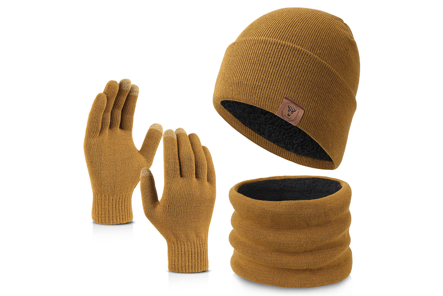 Three-Piece Set: Double-Layer Fleece-Lined Hat, Scarf, and Gloves