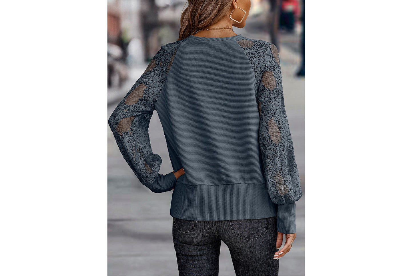 **Women's V-Neck Lace Knit Top, Loose and Casual**