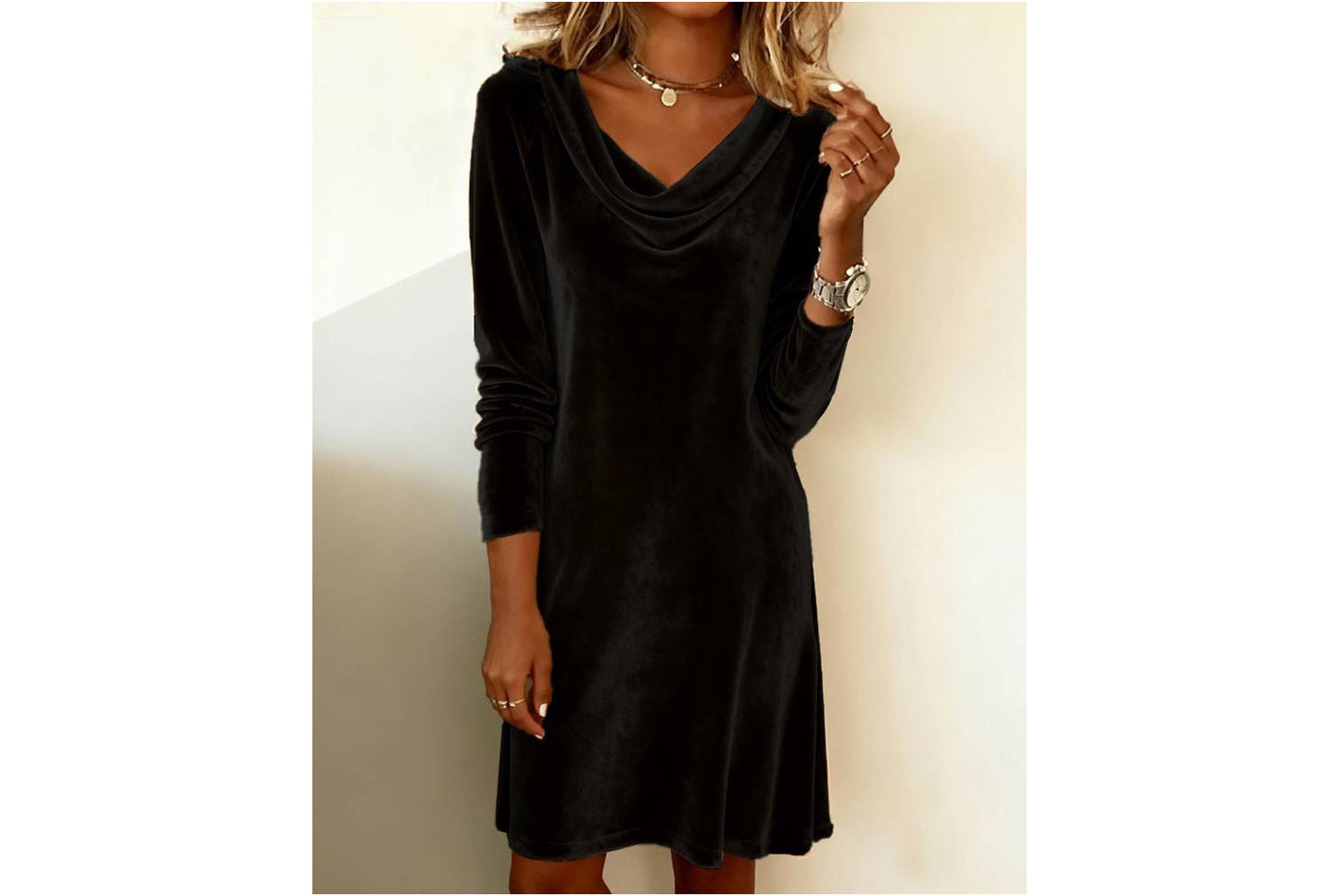 **Gold Velvet Elegant Dress, Slim Fit Midi Dress for Autumn/Winter**