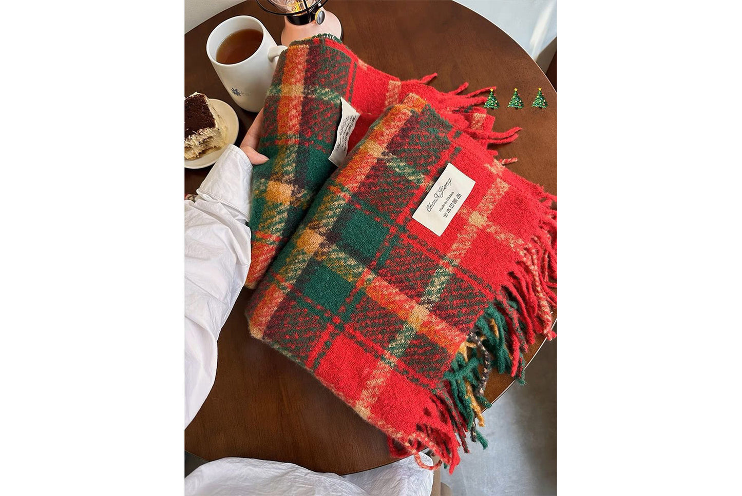**Red Plaid Scarf for Women, Thick and Versatile Winter Style**