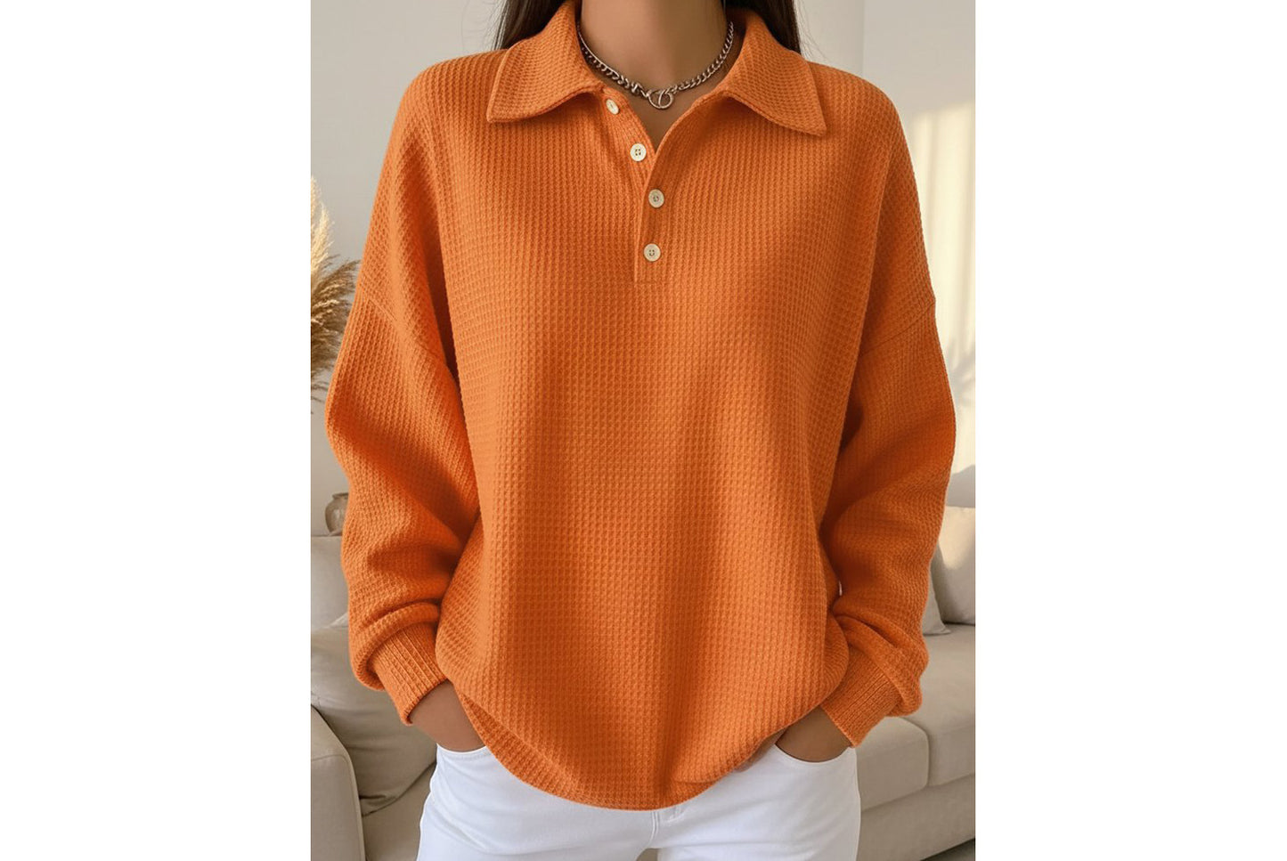 Loose-fitting Solid Color Collared Polo Shirt