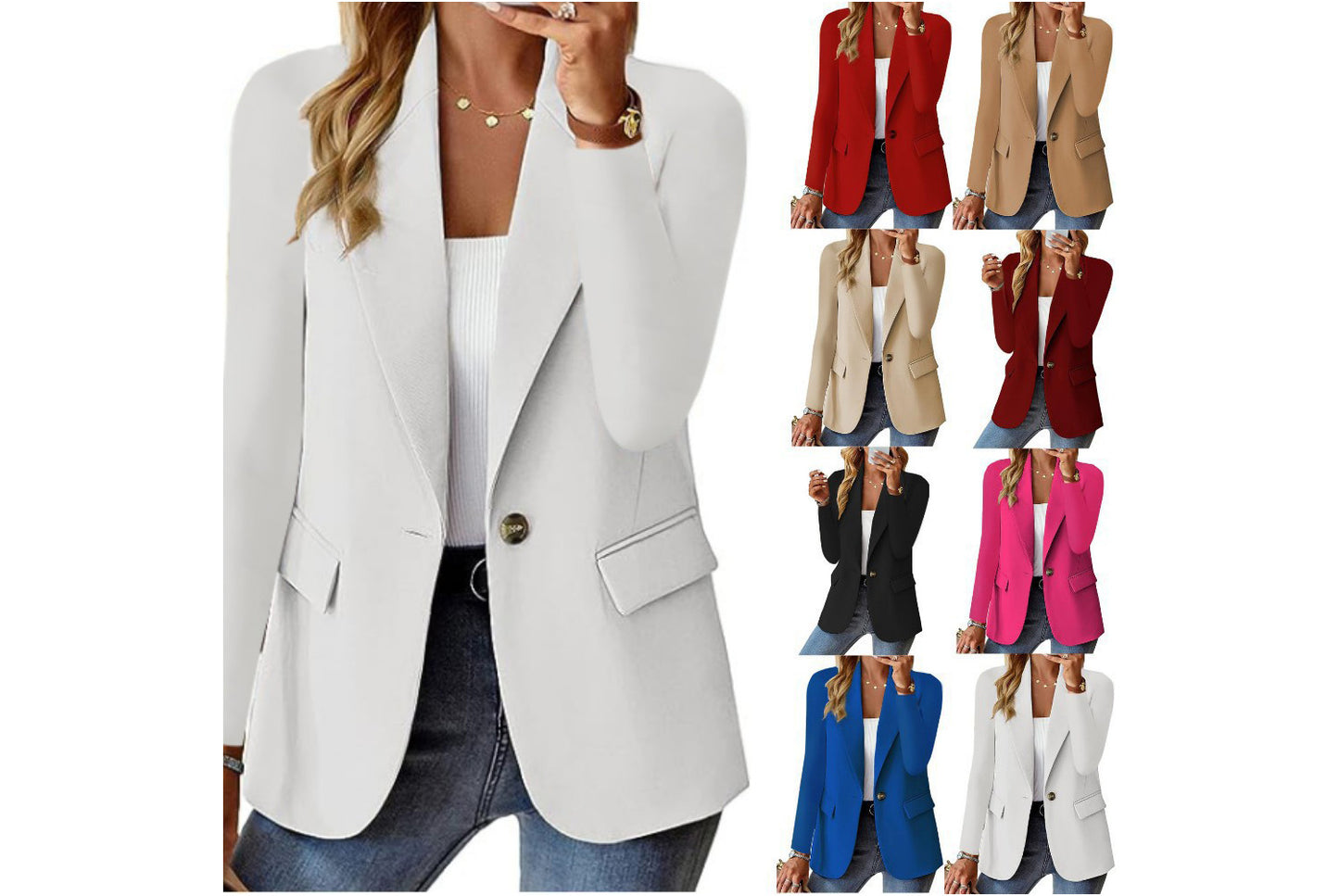 **Women's Long-Sleeved Solid Color Cardigan Blazer**