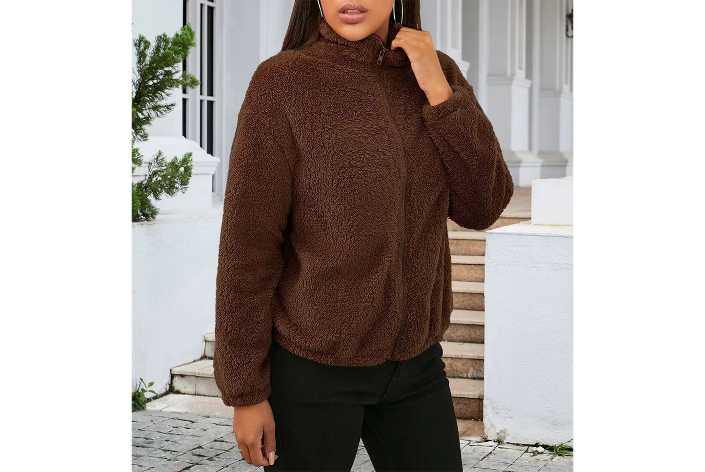 Long-Sleeved Plush Loose-Fitting Warm Cardigan