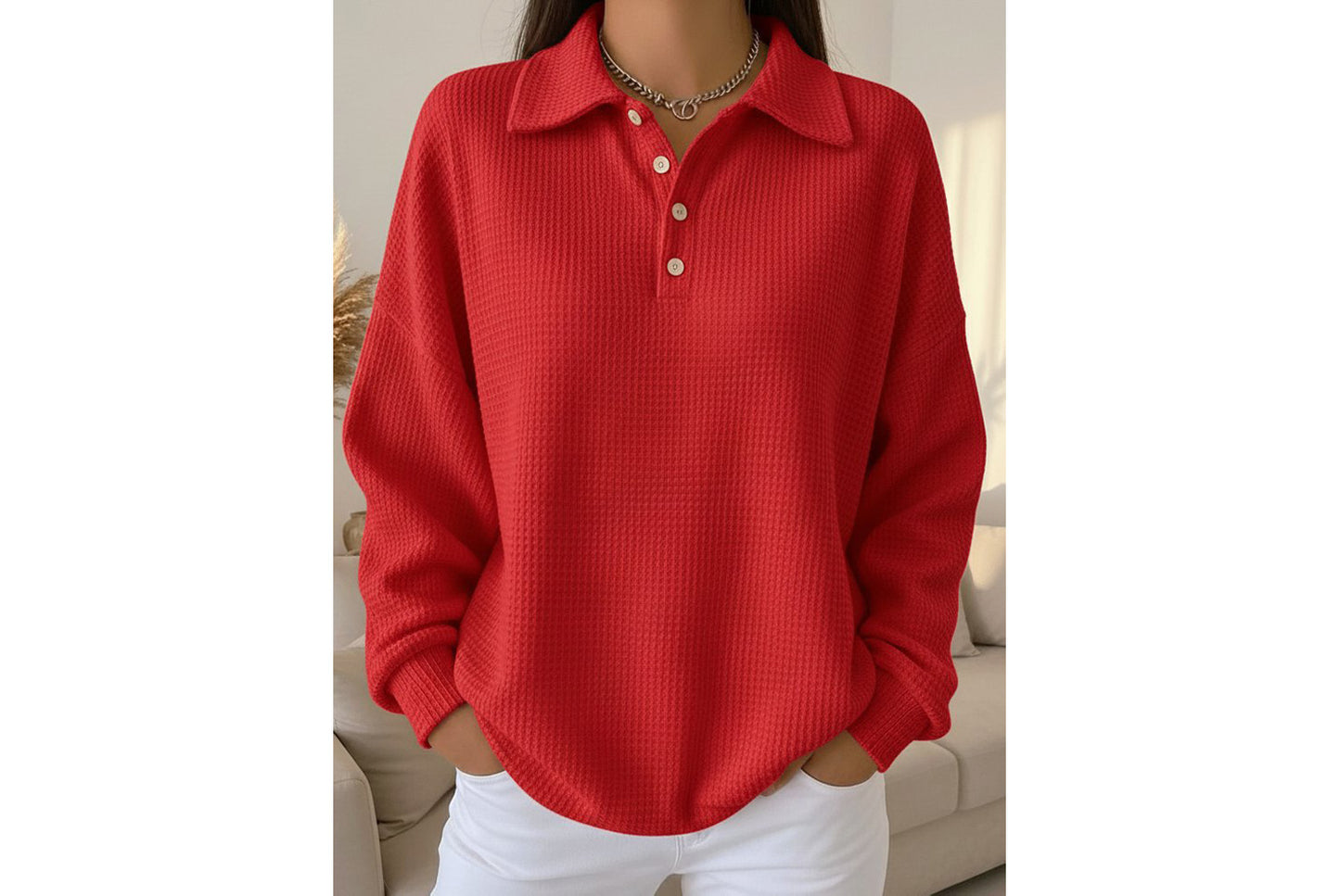 Loose-fitting Solid Color Collared Polo Shirt