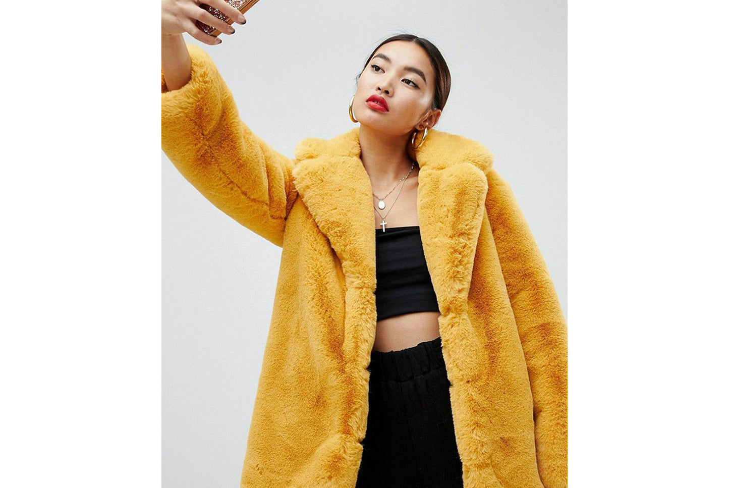 Long Fashionable Faux Fur Coat