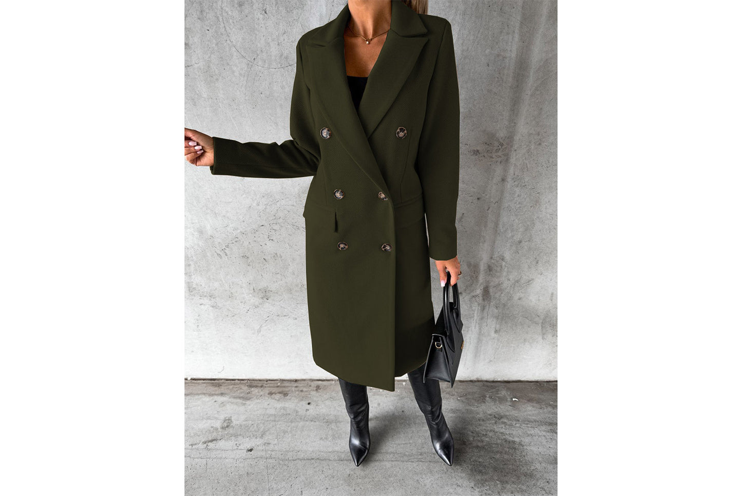 Women's Long-Sleeved Double-Breasted Slim-Fit Coat with Lapel