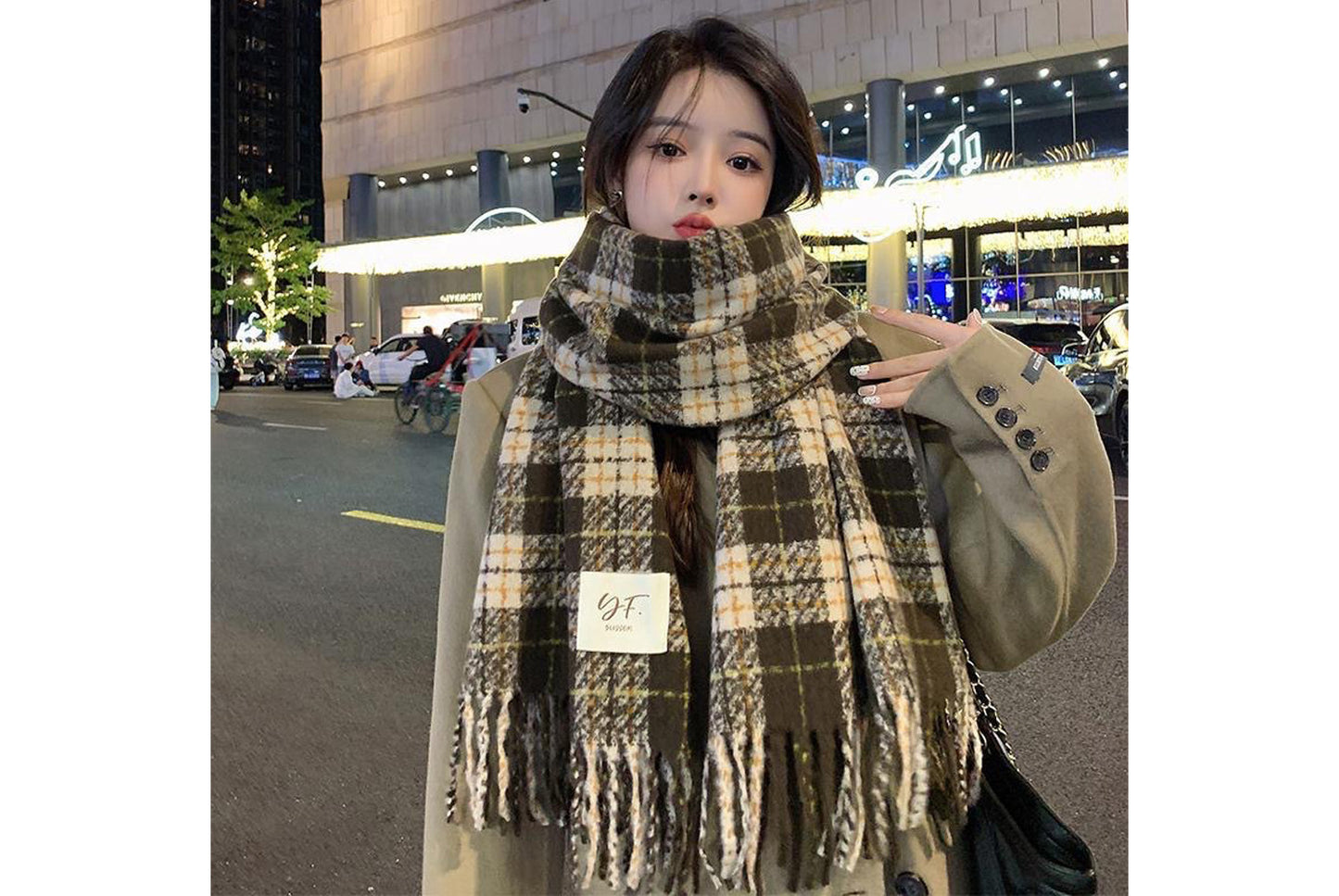 **Red Plaid Scarf for Women, Thick and Versatile Winter Style**