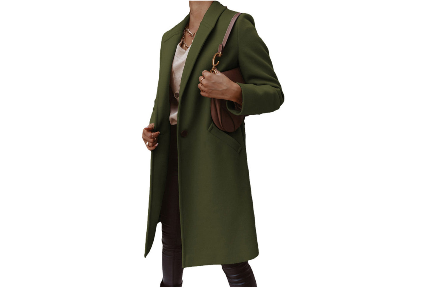 Solid Color Lapel Wool Coat