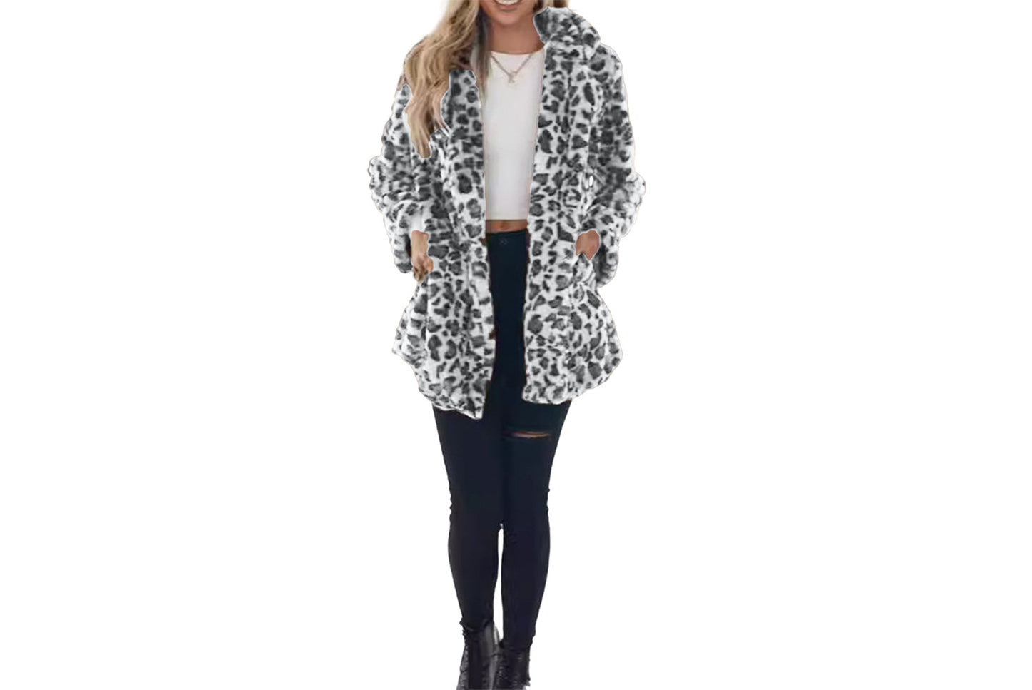 Autumn/Winter Leopard Print Faux Fur Women's Coat