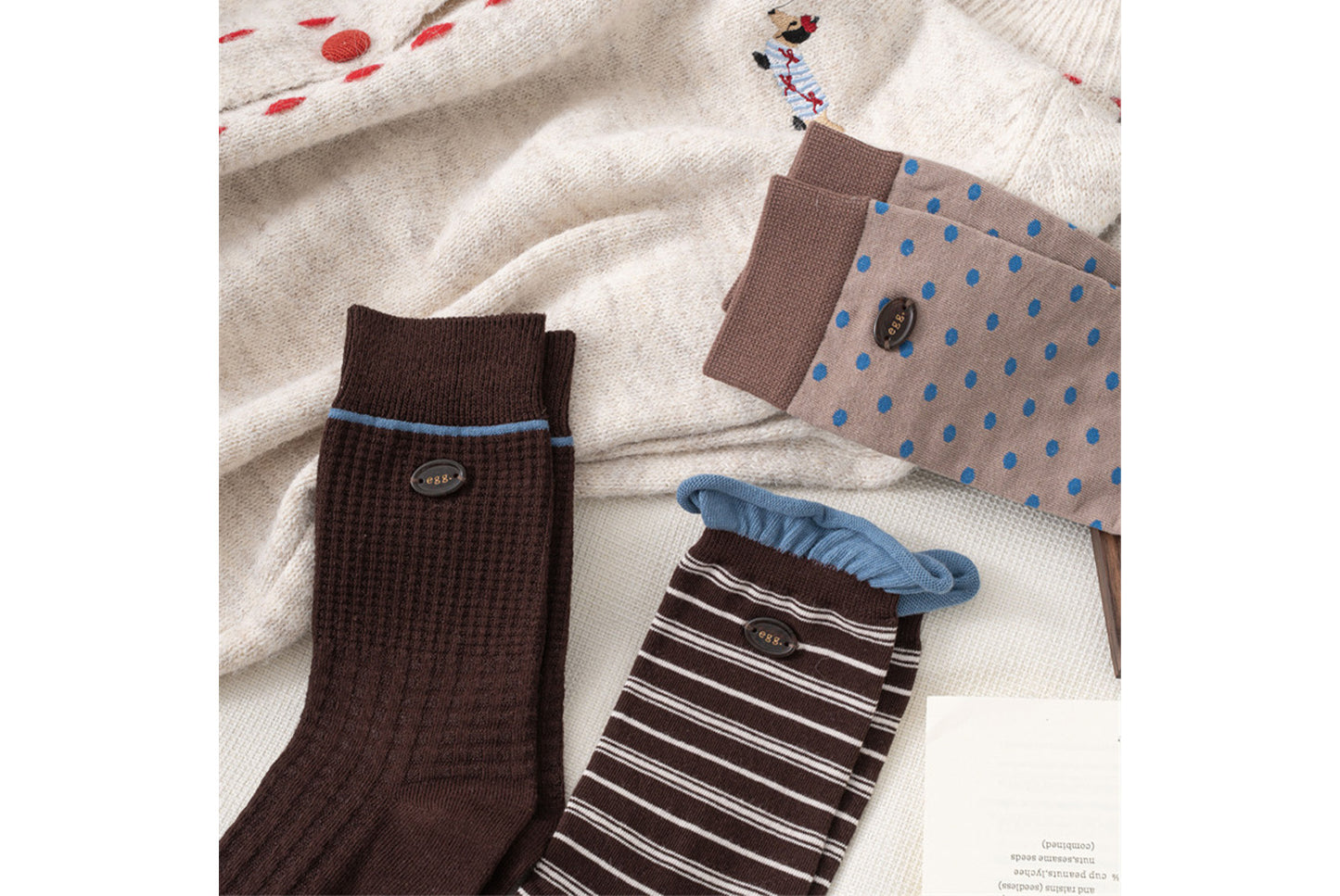 Retro Polka Dot Striped Button Socks for Women-3 pairs