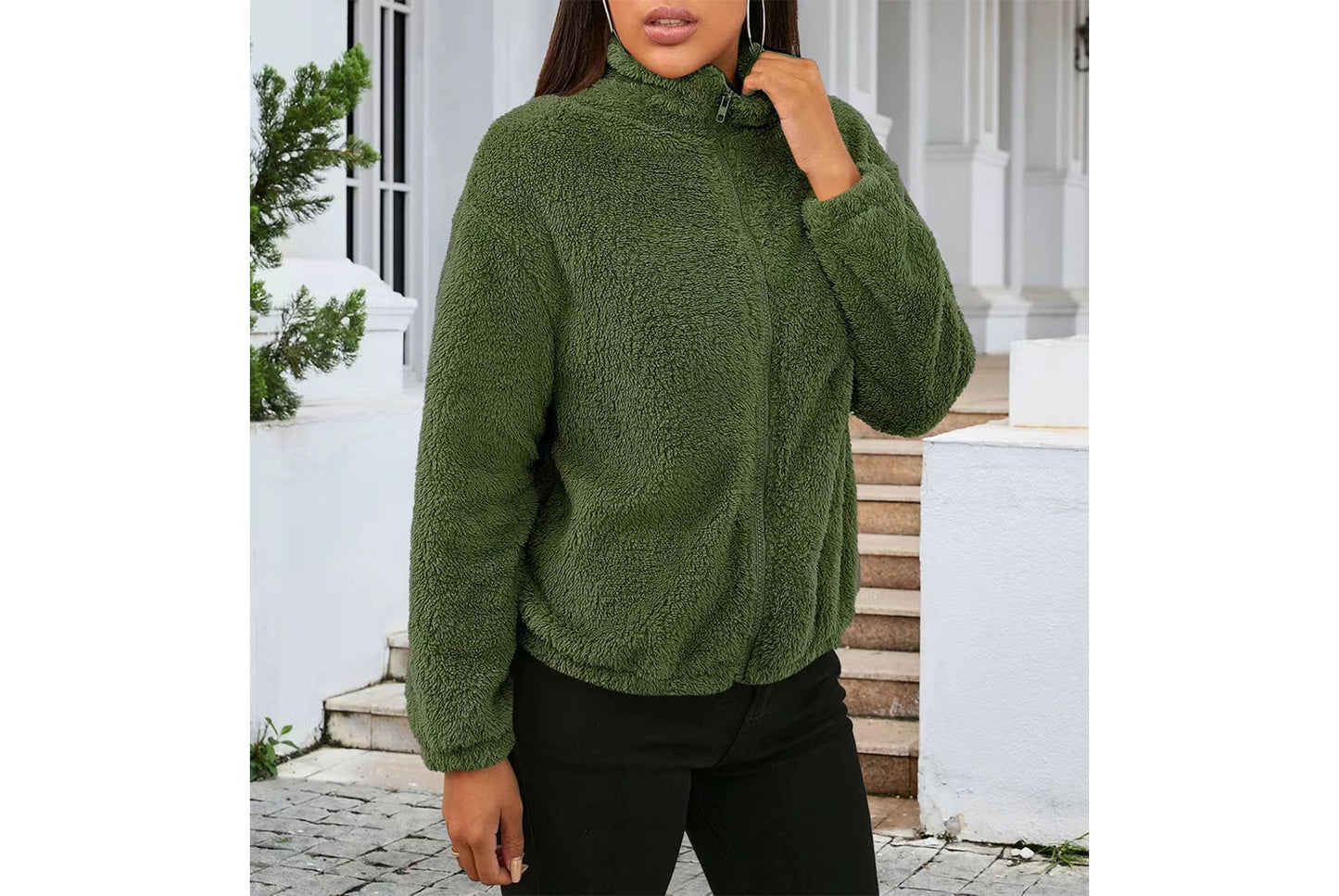 Long-Sleeved Plush Loose-Fitting Warm Cardigan