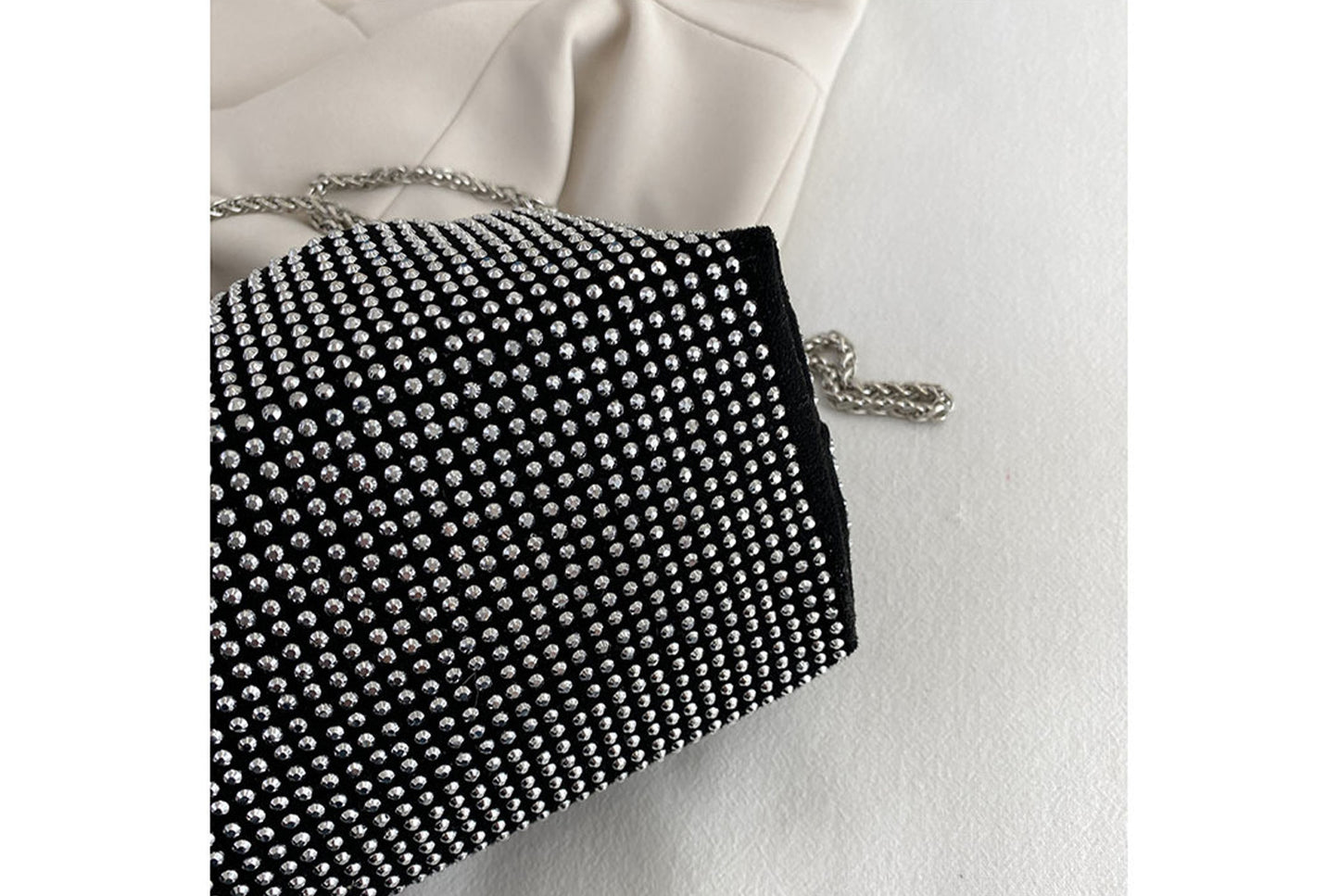 Rhinestone-Studded Drawstring Evening Bag