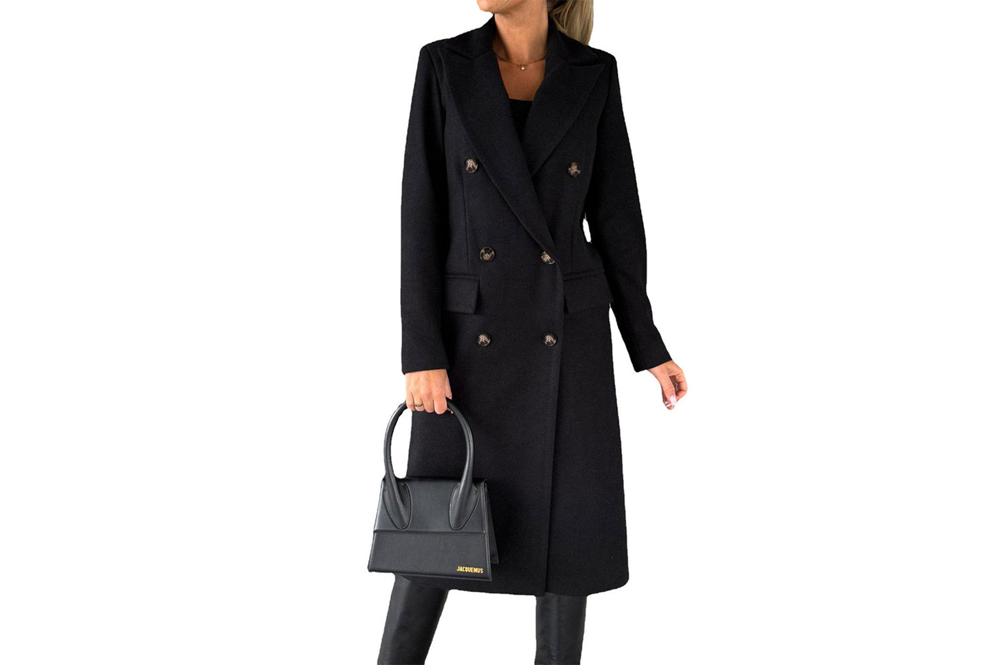 Women's Long-Sleeved Double-Breasted Slim-Fit Coat with Lapel