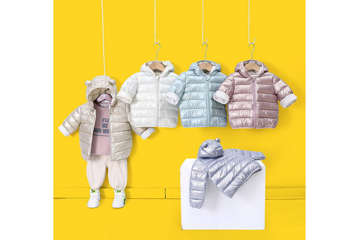 Children's Solid Color Ear-Shaped Cotton Jacket