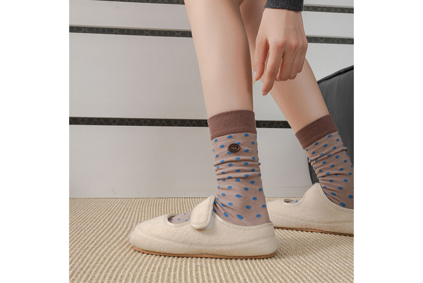 Retro Polka Dot Striped Button Socks for Women-3 pairs