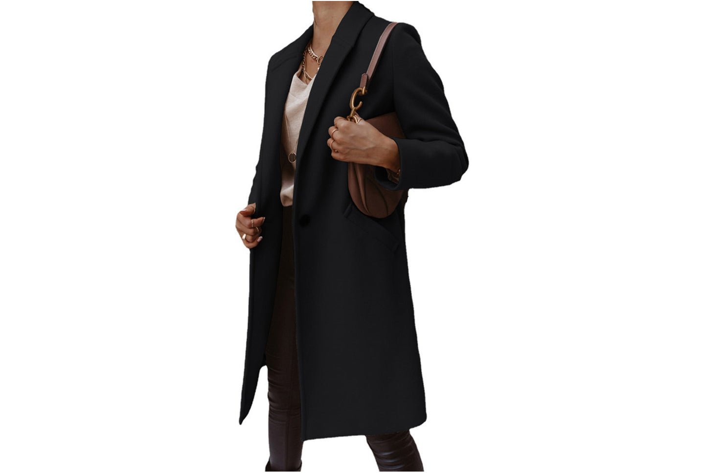 Solid Color Lapel Wool Coat