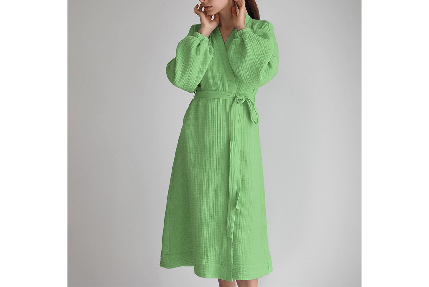 Women's Long-Sleeved Robe in Pure Cotton